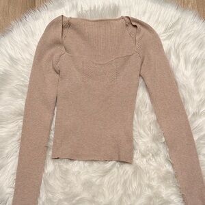 SHEIN Taupe Ribbed Knit Top